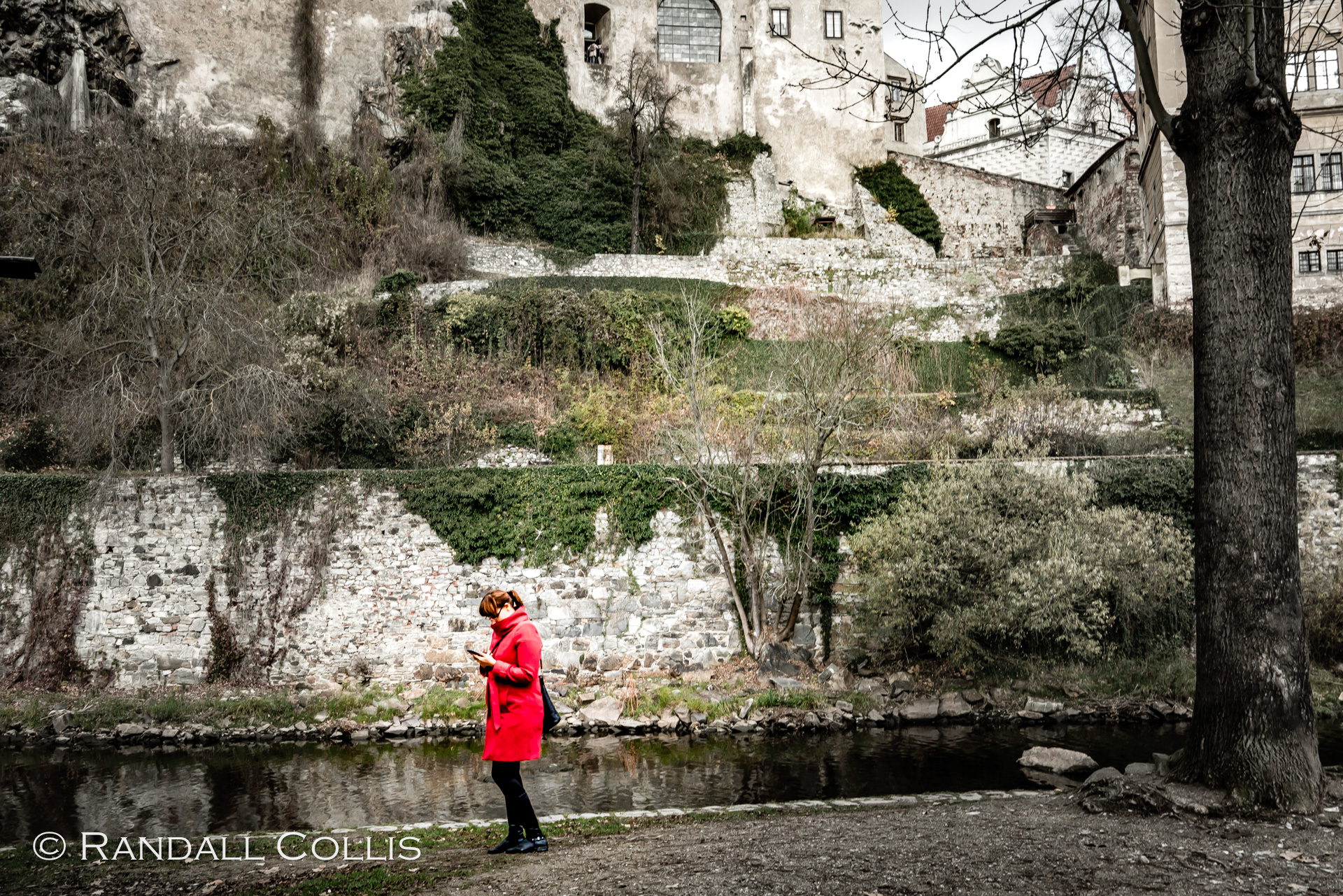 Lone Woman by Vltava River and Castle embankment